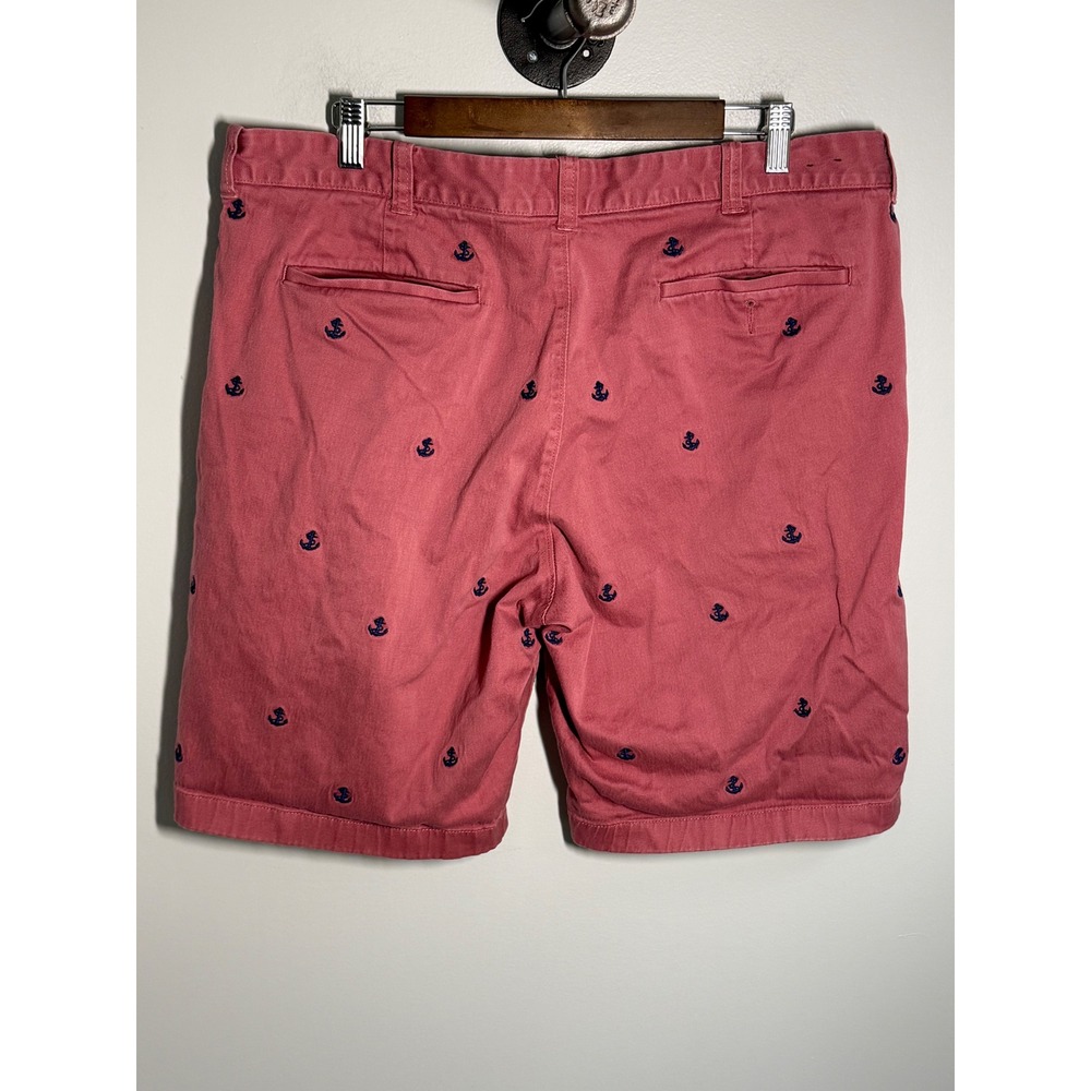 J.Crew Mens Stretch Chino Shorts Salmon Pink Coral Navy Blue Embroidered Anchors